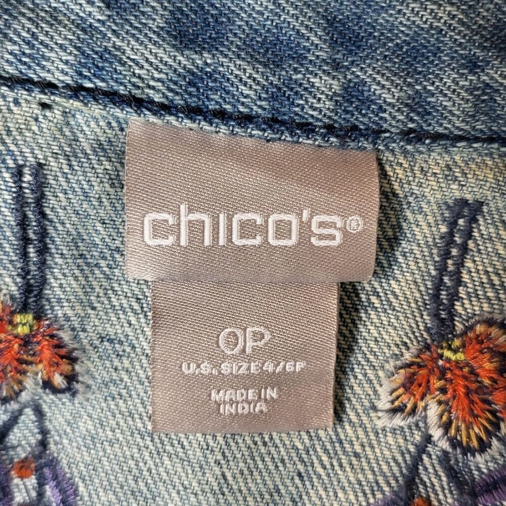 Chico's Denim Embroidered Jean Jacket - Picture 3 of 11